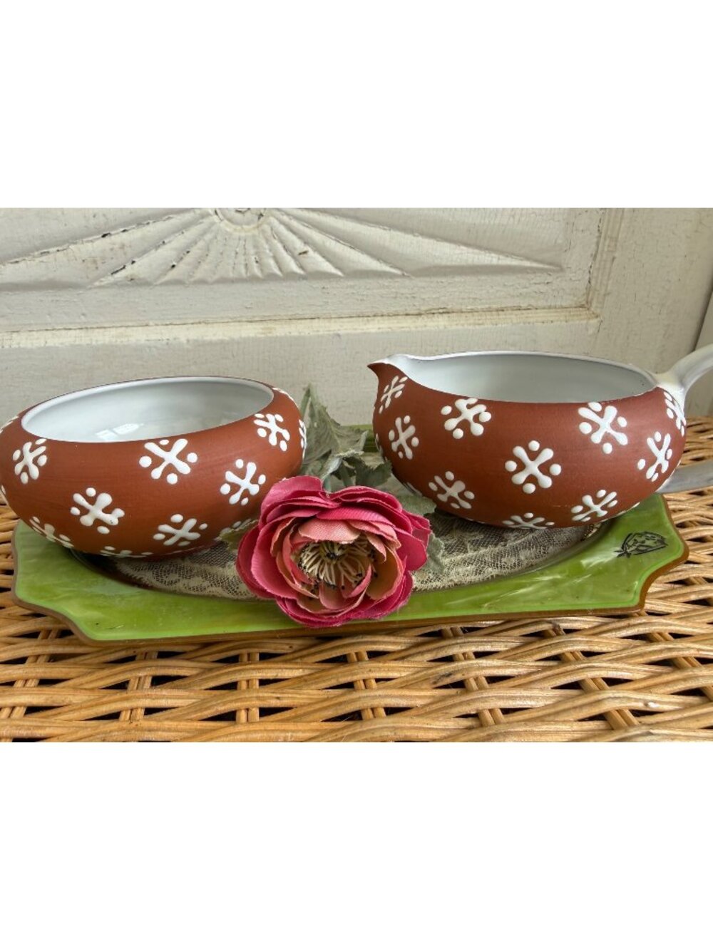 MCM Zeuthen Keramik Redware Pottery Cream and Sugar Dish Edith Nielsen